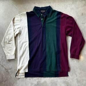 Vintage Roundtree & Yorke Rugby Shirt Multicolor Stripe Long Sleeve Size XXL